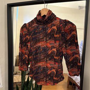 Free People Patterned Mesh Mock Neck